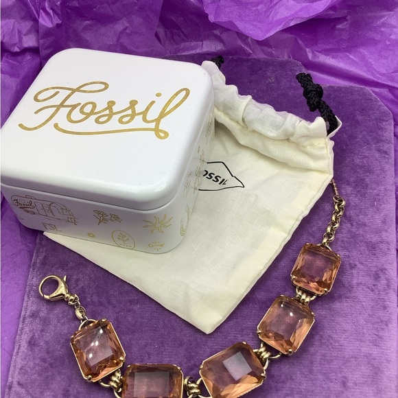 Fossil Gold and Peach Glass Bracelet with Links Design - Picture 8 of 8